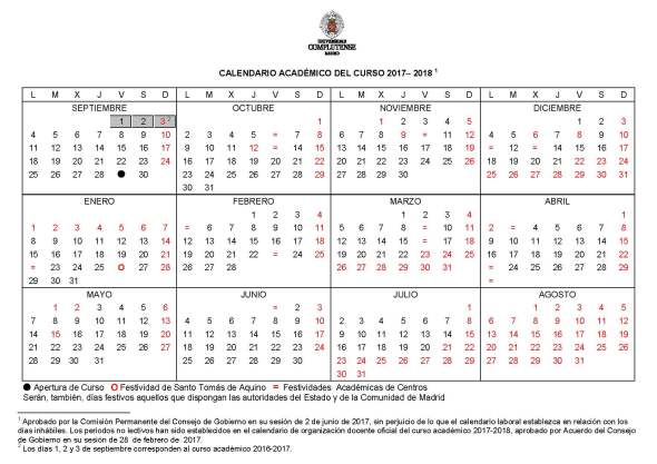 Calendario UCM 2017-18